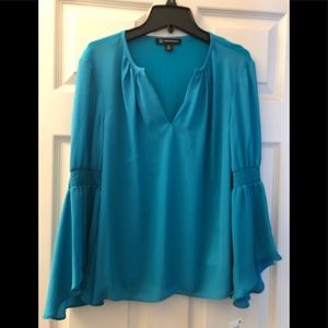 INC NWT aqua blue peasant shirt